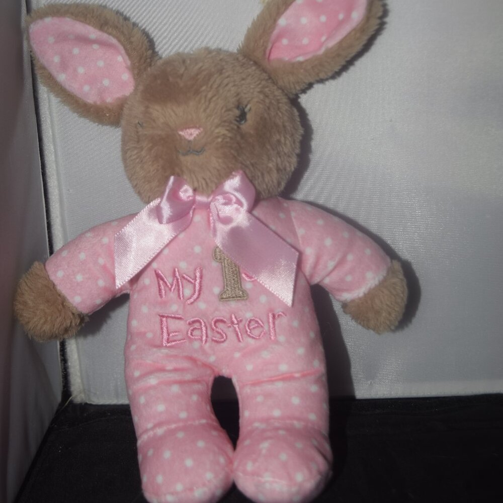 Dan Dee My First Easter Bunny Plush Rattle - Pink Polka Dot Outfit - 9"